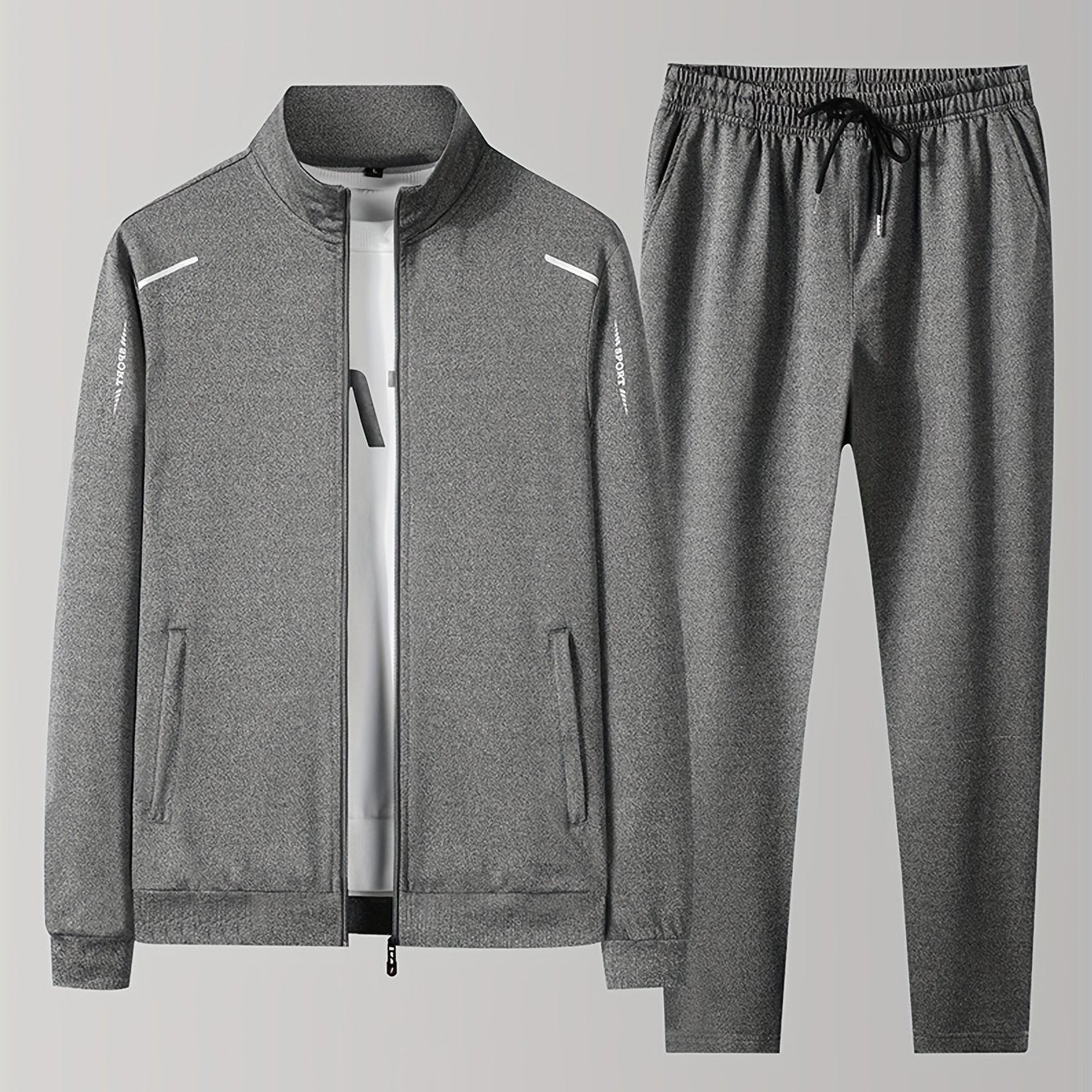 Jacket with pants. Text: Fleece Men's Athletic Tracksuit in CasualFlowShop