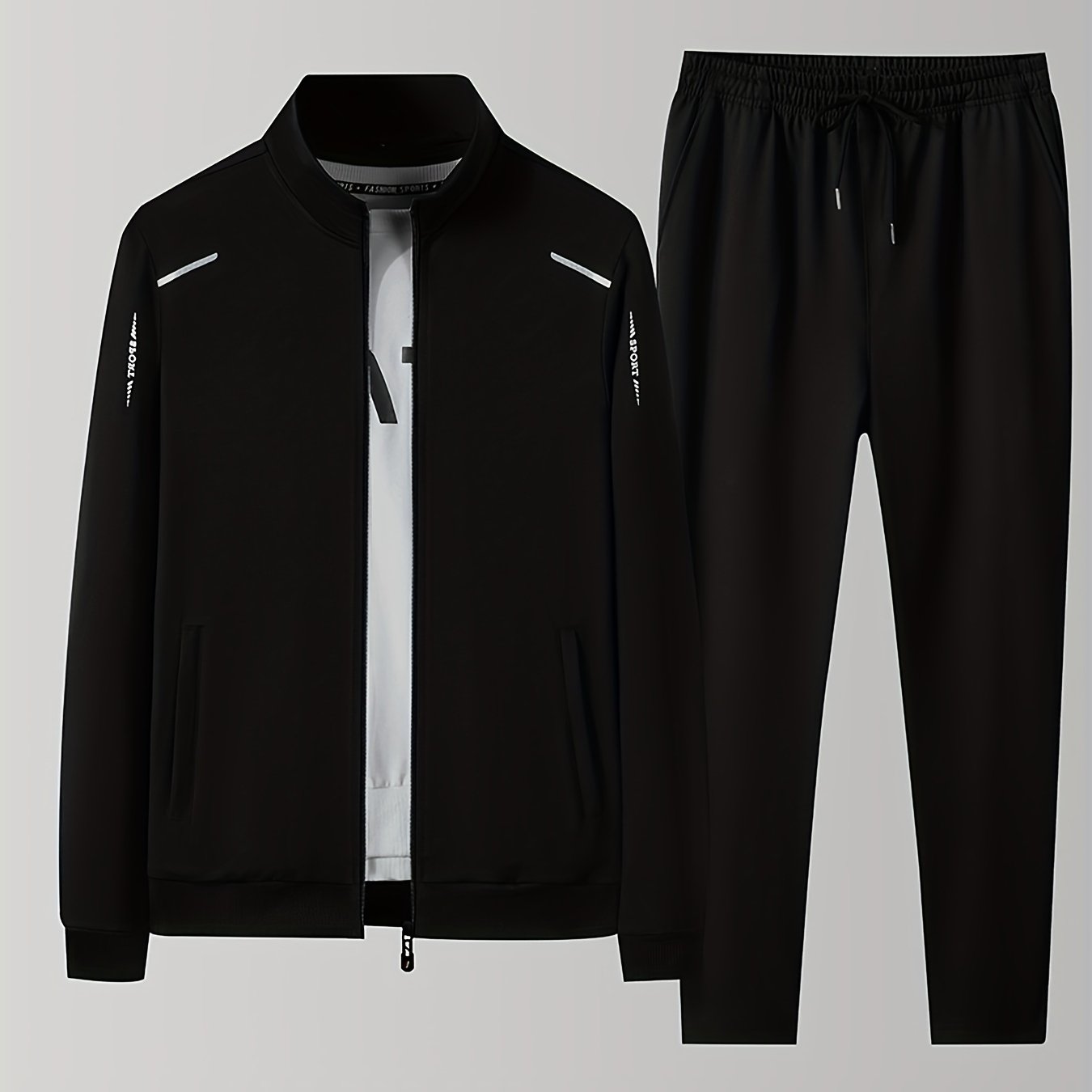 Jacket with pants. Text: Fleece Men's Athletic Tracksuit in CasualFlowShop