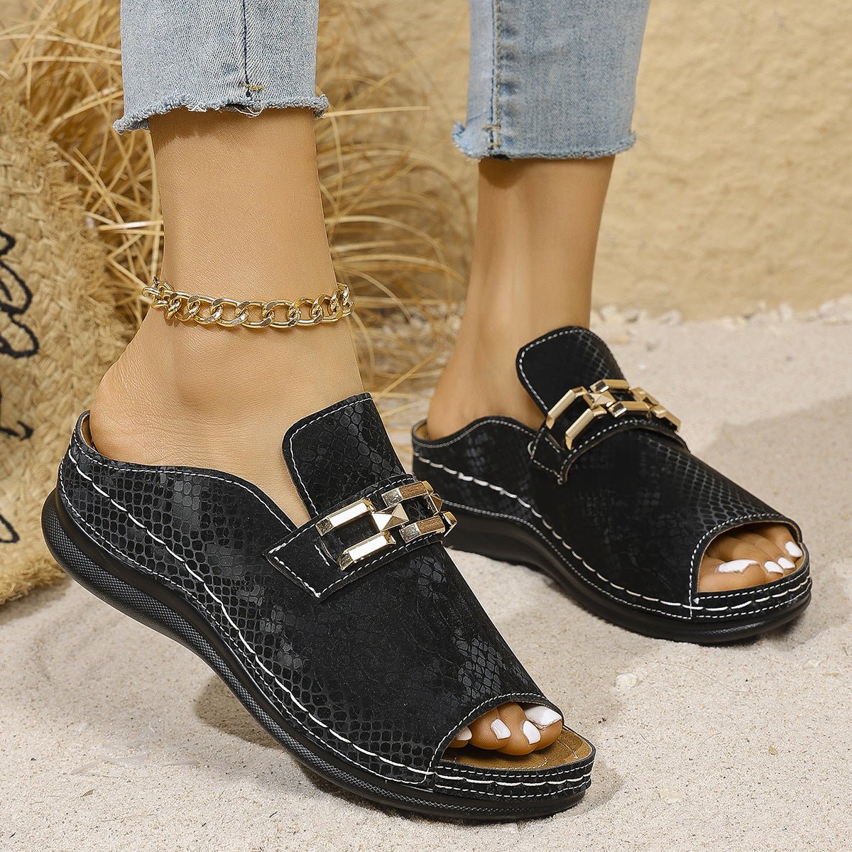 Leopard Print Wedge Slippers – Plus Size Beach Comfort - CasualFlowshop
