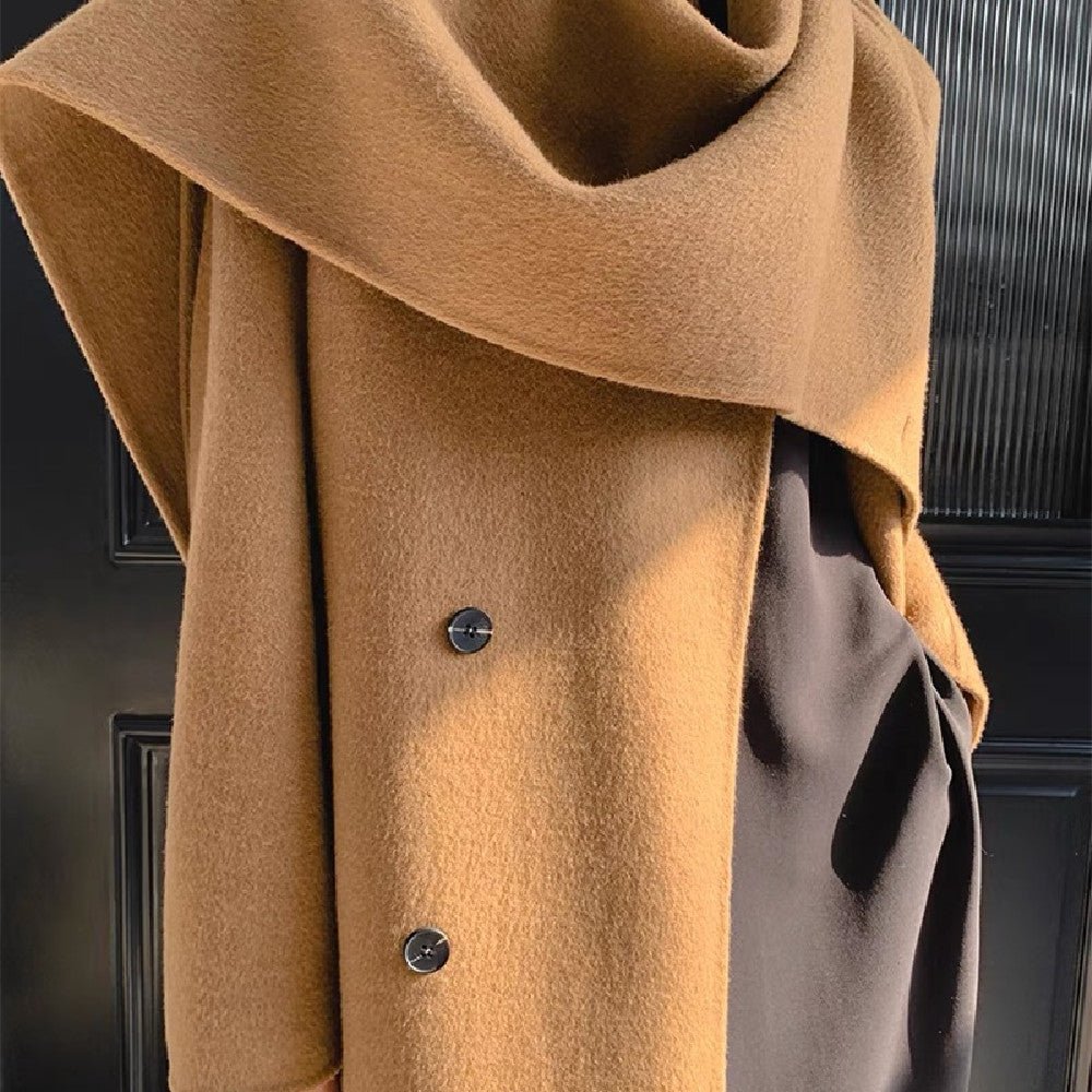 Reversible side of the Women's Fashion Long Wool Coat - Elegant and versatile for multiple styling options.