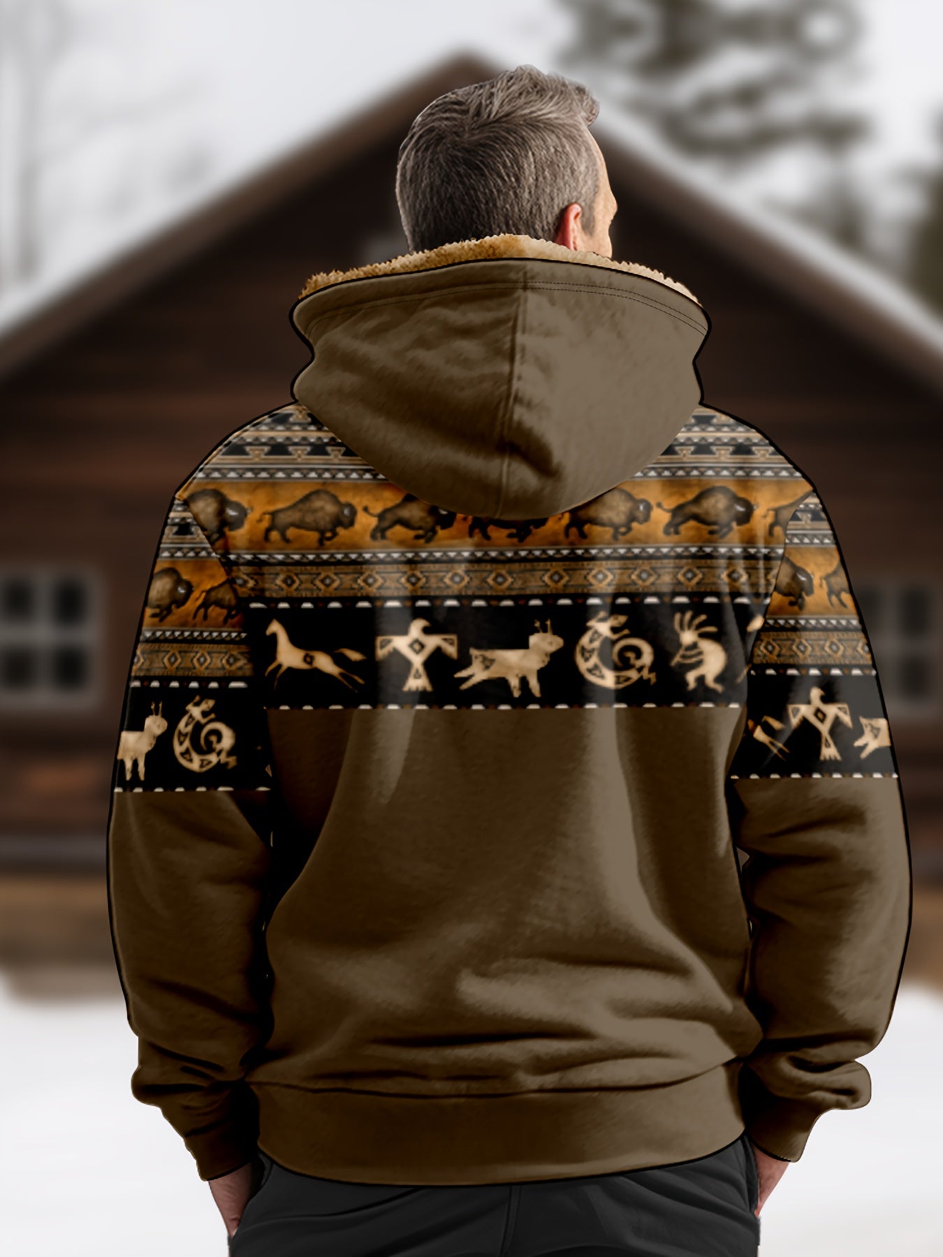 Men's Random Print Hooded Polyester Coat for Fall & Winter (Item ID: XG31763) - CasualFlowshop
