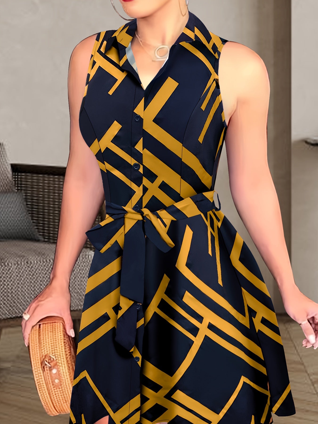 Stylish Abstract Sleeveless Dress with Tie-waist - Chic Semi-Sheer Summer Fashion for Women - CasualFlowshop