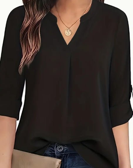 Chic V - Neck Blouse – Elegant Casual Long Sleeve Top for Women - CasualFlowshop
