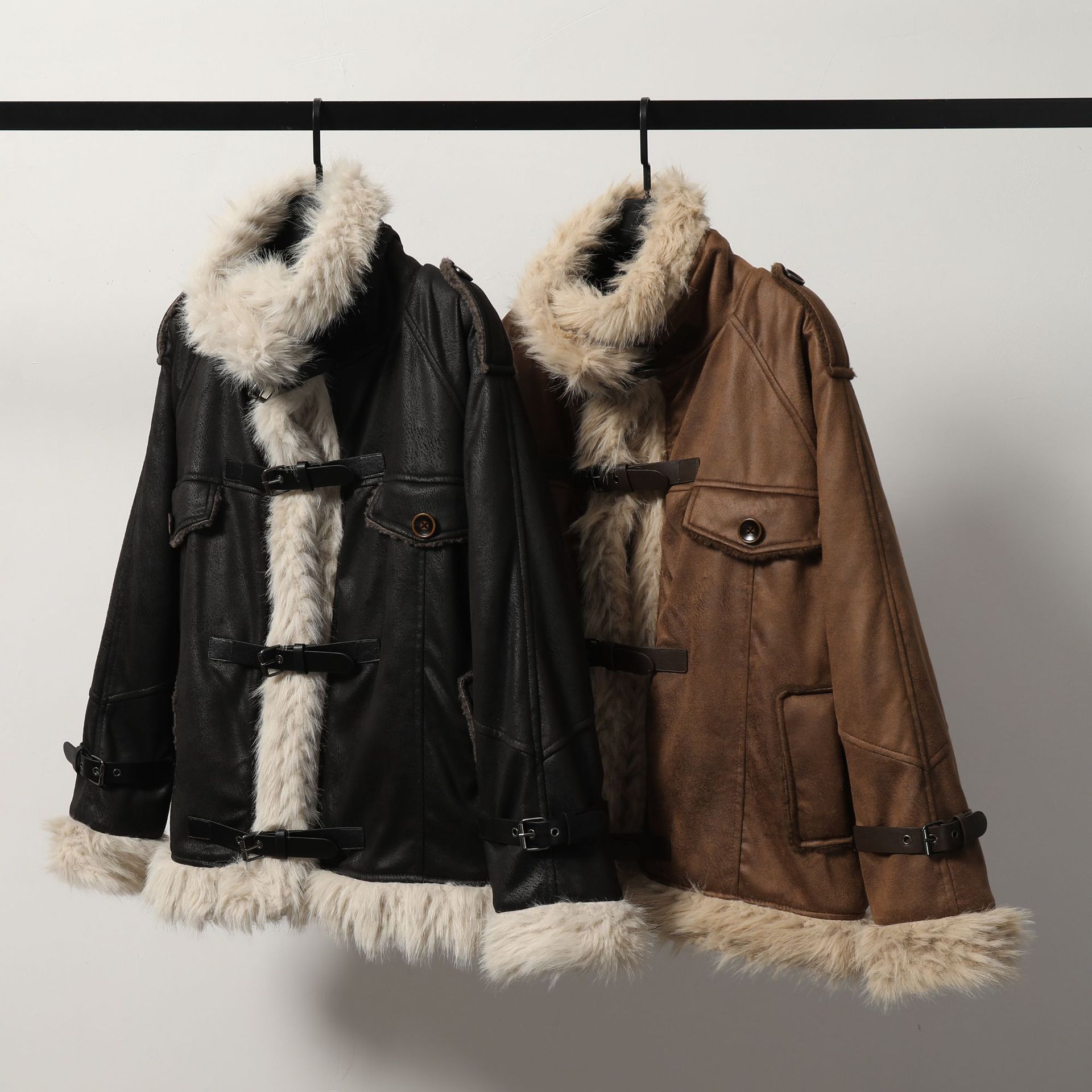 Elegant Women's Shearling Leather and Wool Coat with cozy shearling lining, tailored fit, and premium materials for winter