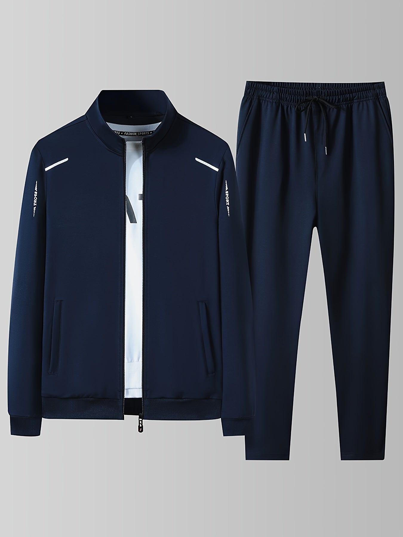 Fleece men's athletic tracksuit in solid color with stretch fabric and pockets, ideal for sports and casual wear