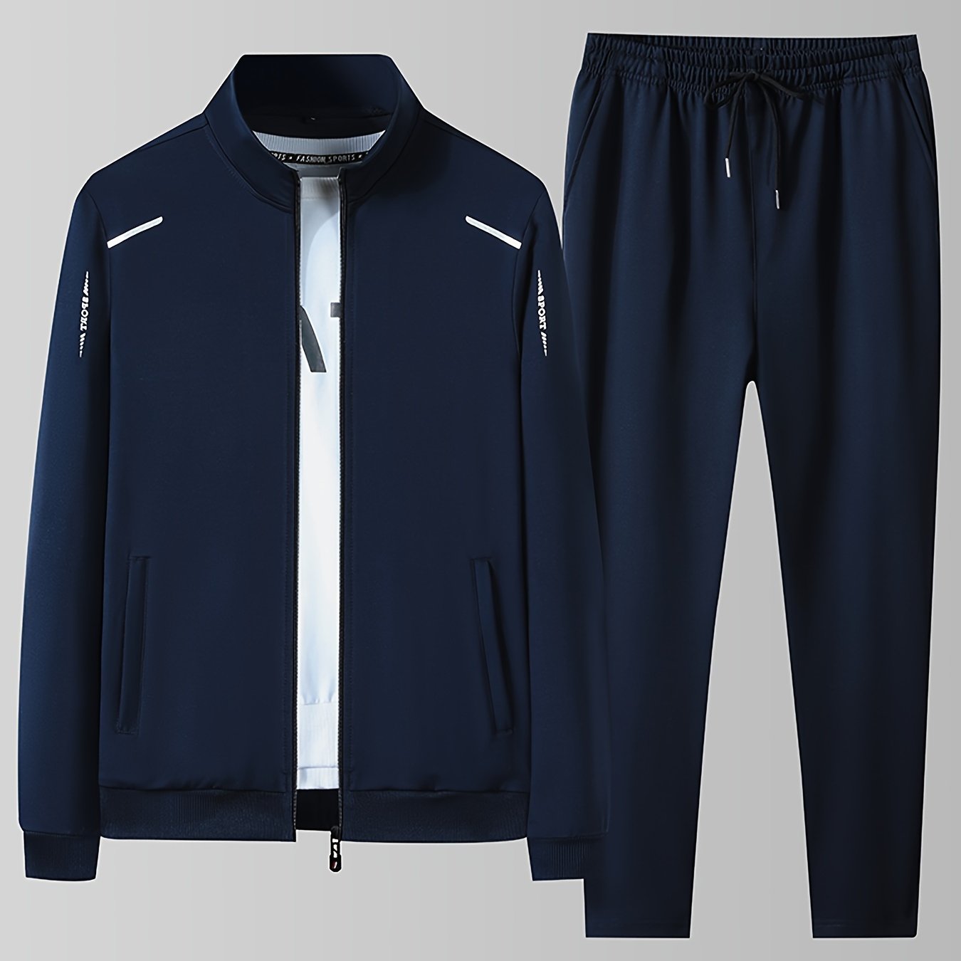 Fleece men's athletic tracksuit in solid color with stretch fabric and pockets, ideal for sports and casual wear