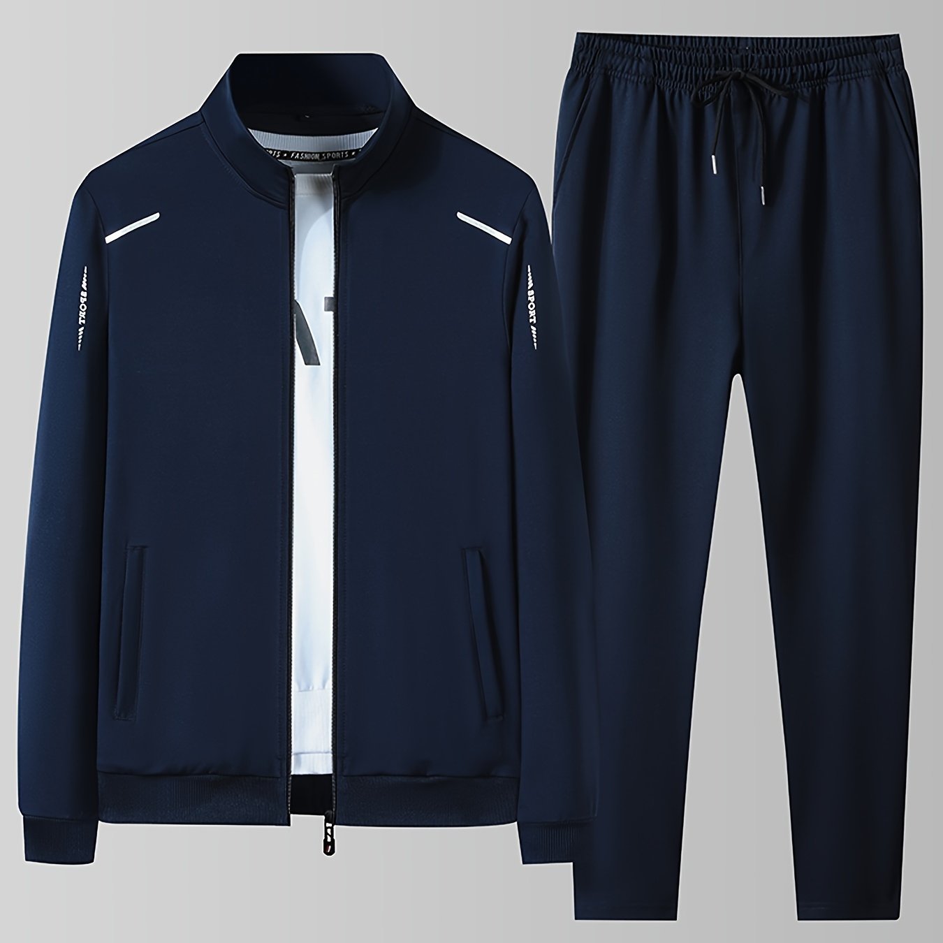 Jacket with pants. Text: Fleece Men's Athletic Tracksuit in CasualFlowShop