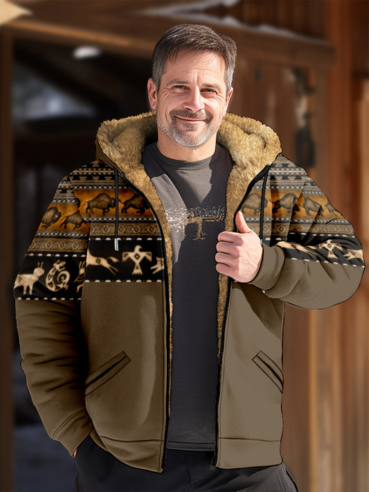Men's Random Print Hooded Polyester Coat for Fall & Winter (Item ID: XG31763) - CasualFlowshop