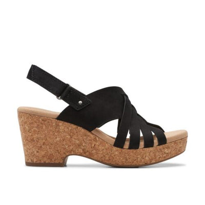 Clarks Giselle Ivy Sandals – Black Leather Comfort