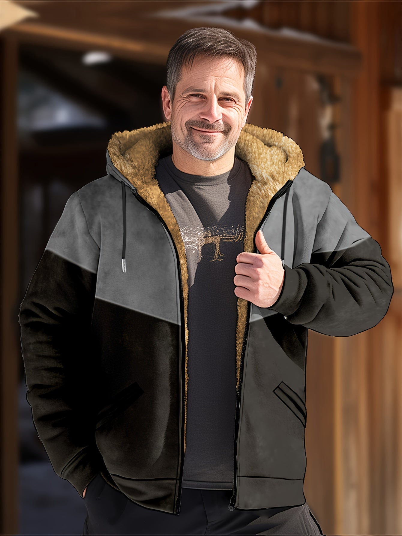 Men's Color Block Fleece-Lined Winter Coat: Style Meets Comfort (Item ID: KX32370) - Art in Attire, Men's Coats-CasualFlowshop 