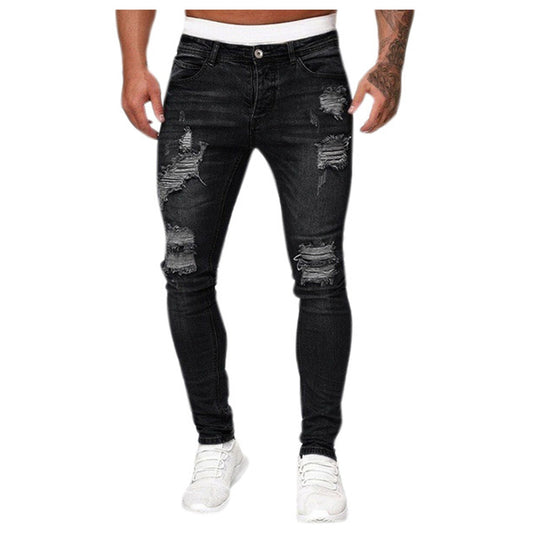 Unleash Your Inner Rebel with Fashion Street Style Ripped Skinny Jeans - Men's Pants-CasualFlowshop 