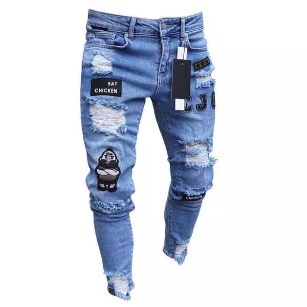 Revolutionize Your Wardrobe with Ripped Denim Skinny Jeans - Denim, Jeans, Men's Pants-CasualFlowshop 